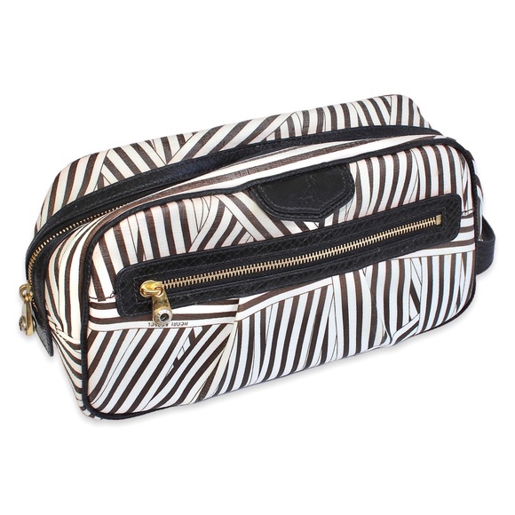 Henri Bendel Centennial Stripe Makeup Case / Cosmetic Bag Large Coated Canvas